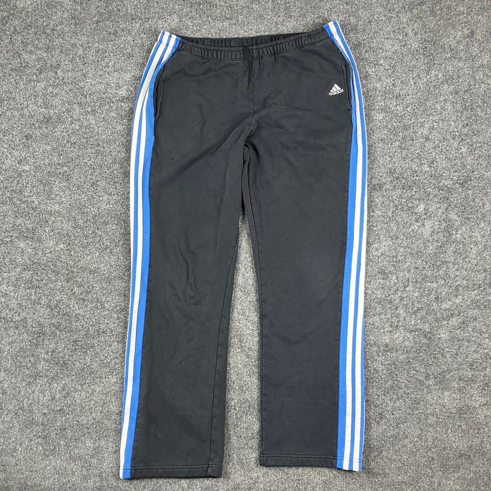 Adidas Track Pants Mens‎ Size L Black Blue Stripes Athletic Fit Side Stripe